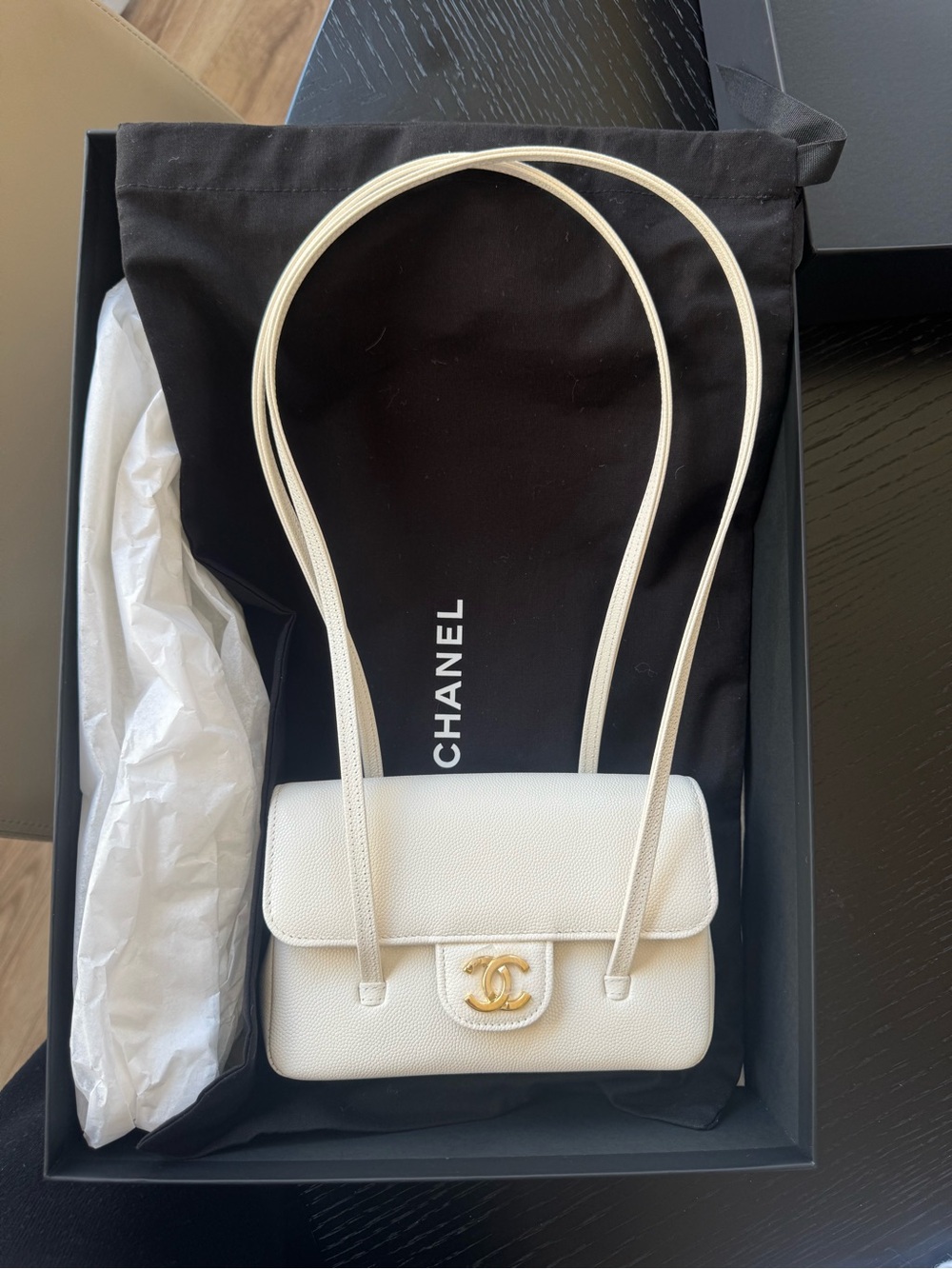 CHANEL Ivory Caviar Mini Preppy Covo Shoulder Bag with Gold CC - Picture 1 of 3